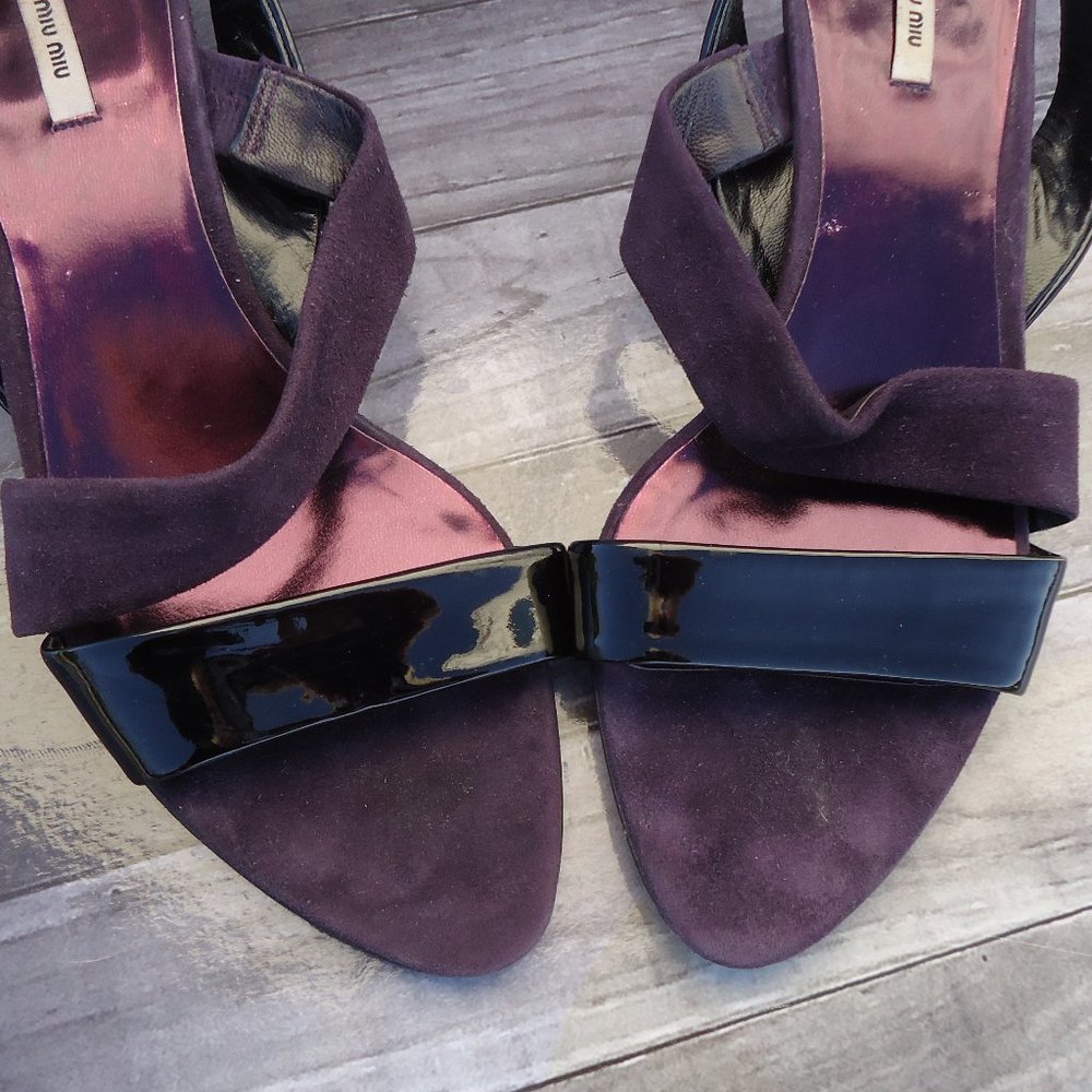 Size Eu 6. Miu Miu Suede And Patent Leather Sling… - image 3